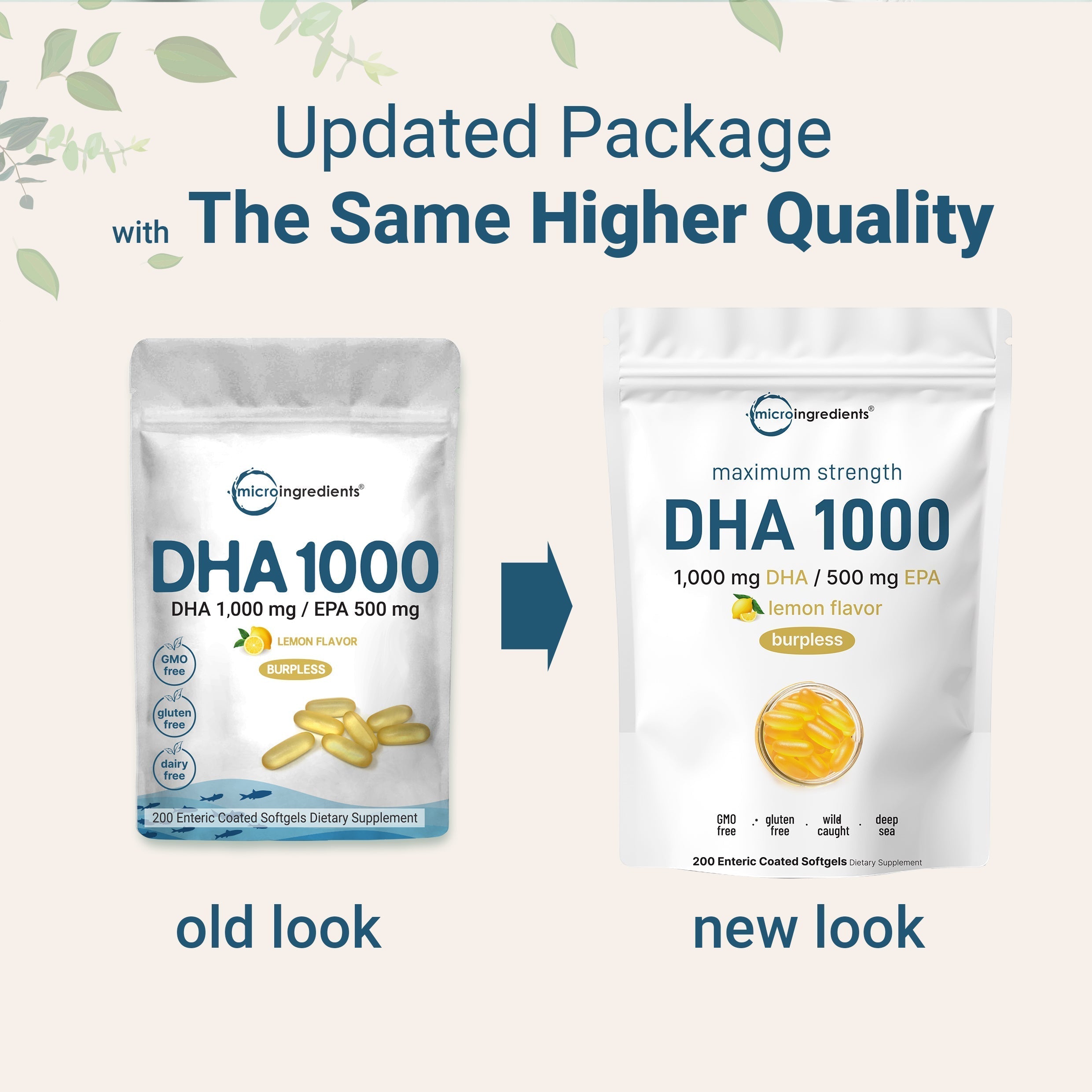Micro Ingredients Omega 3 Fish Oil DHA Supplements 1000mg with EPA 500mg, 200 Softgels – Lemon Flavored