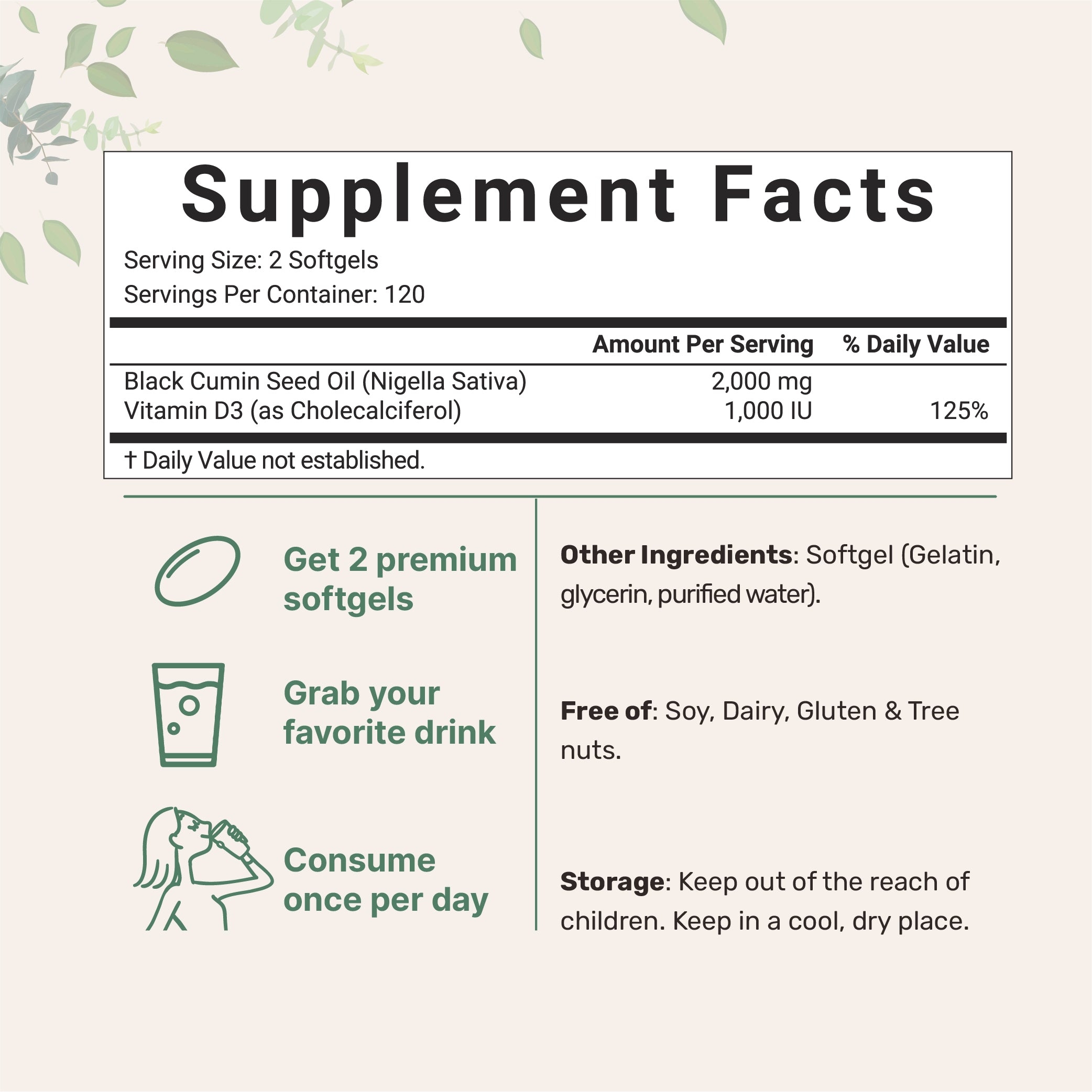 Micro Ingredients Black Seed Oil with Vitamin D3, 240 softgels